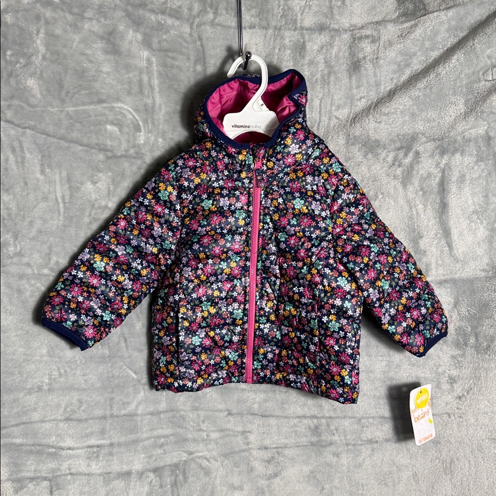 Jumping Beans Coat NWT 18M Multicolor Floral Jacket with Pink Hood and lining
